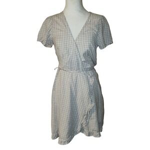 Abercrombie & Fitch Tan White Cotton Wrap Mini Dress Ruffle Trim Size S Tall